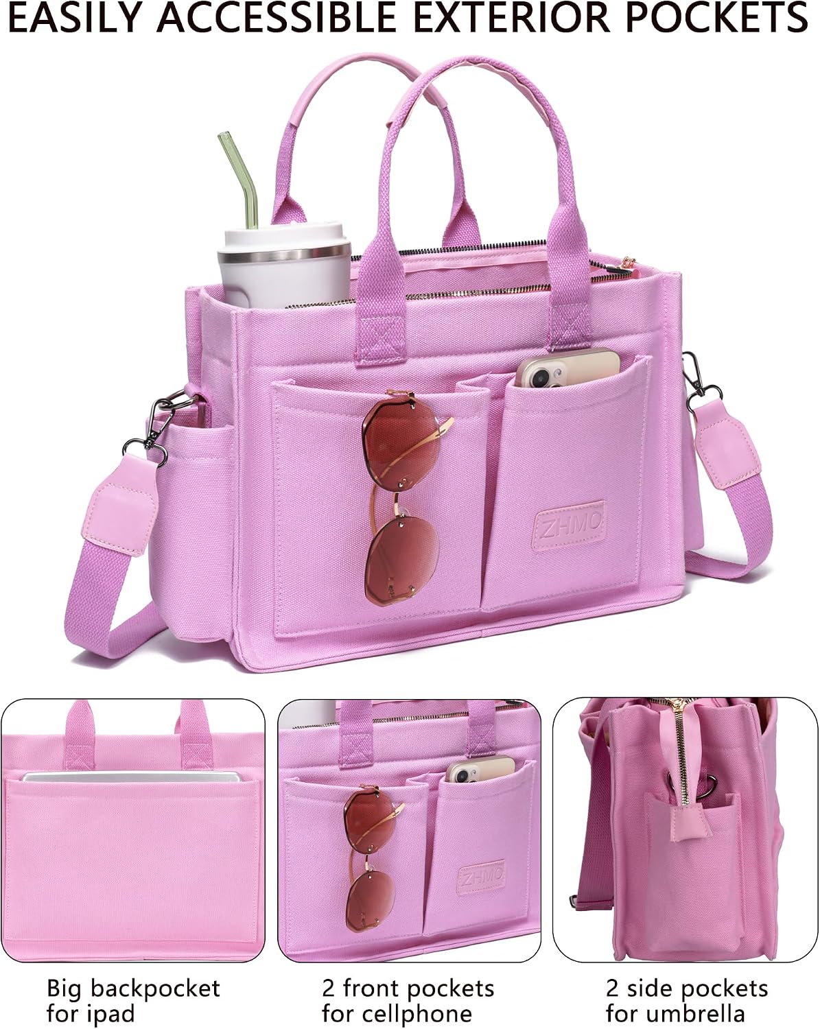 ZHMO Canvas Tote Bag for Women,Women's Bags Crossbody Bags Work Laptop Tote Bag Large Handbags Purse for Travel Nurse Teacher
