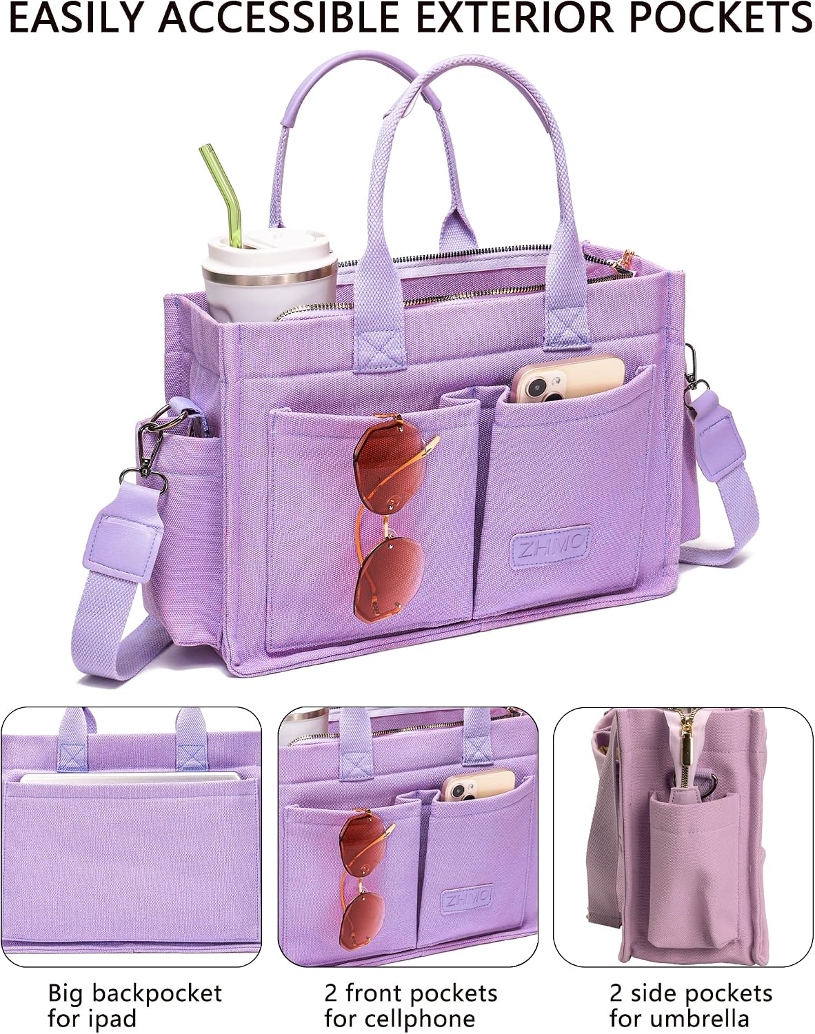 ZHMO Canvas Tote Bag for Women,Women's Bags Crossbody Bags Work Laptop Tote Bag Large Handbags Purse for Travel Nurse Teacher