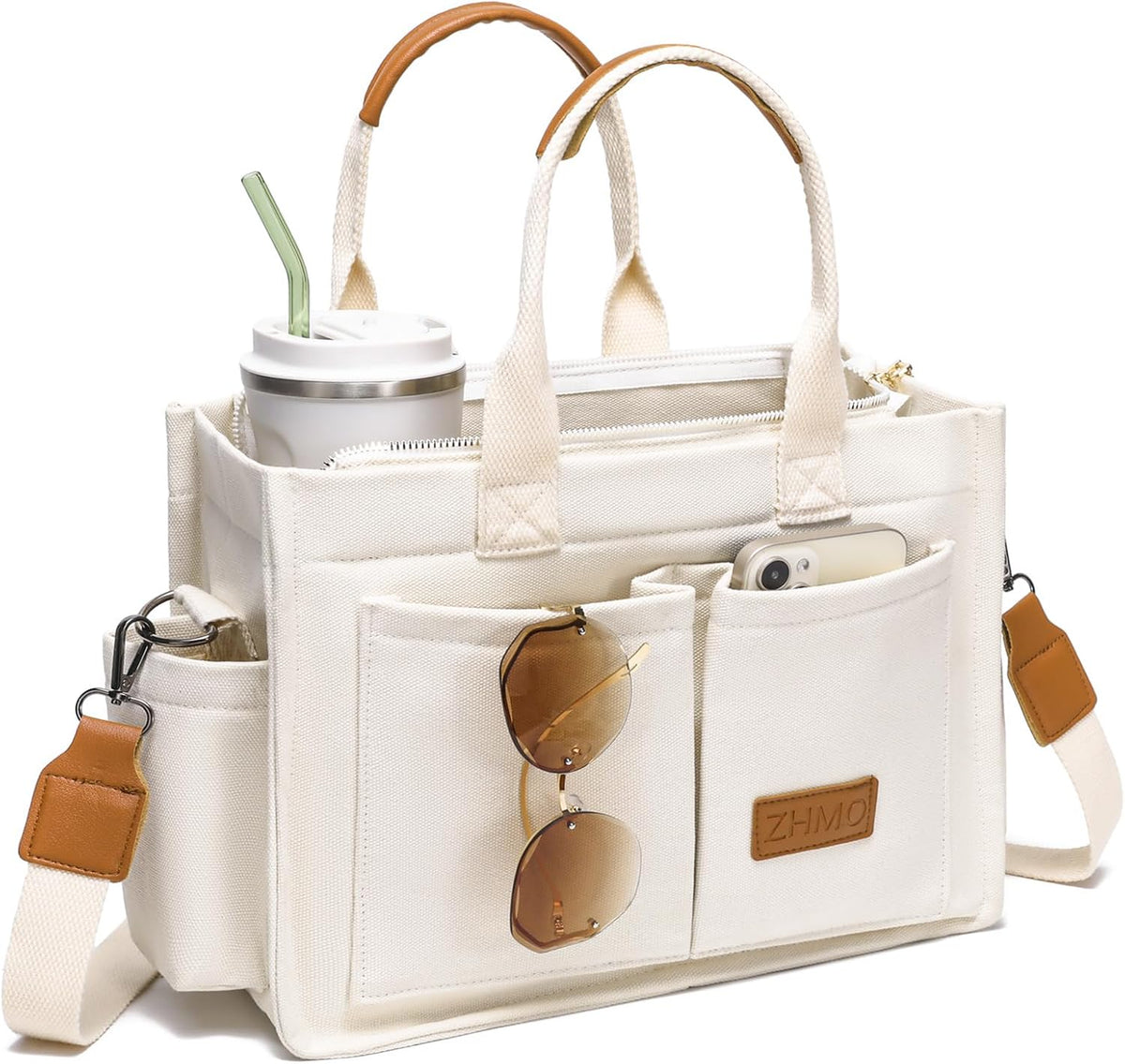 ZHMO Canvas Tote Bag for Women,Women's Bags Crossbody Bags Work Laptop Tote Bag Large Handbags Purse for Travel Nurse Teacher