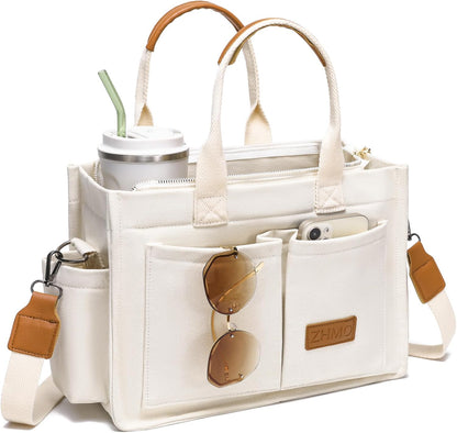ZHMO Canvas Tote Bag for Women,Women's Bags Crossbody Bags Work Laptop Tote Bag Large Handbags Purse for Travel Nurse Teacher