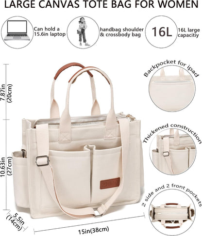 ZHMO Canvas Tote Bag for Women,Women's Bags Crossbody Bags Work Laptop Tote Bag Large Handbags Purse for Travel Nurse Teacher