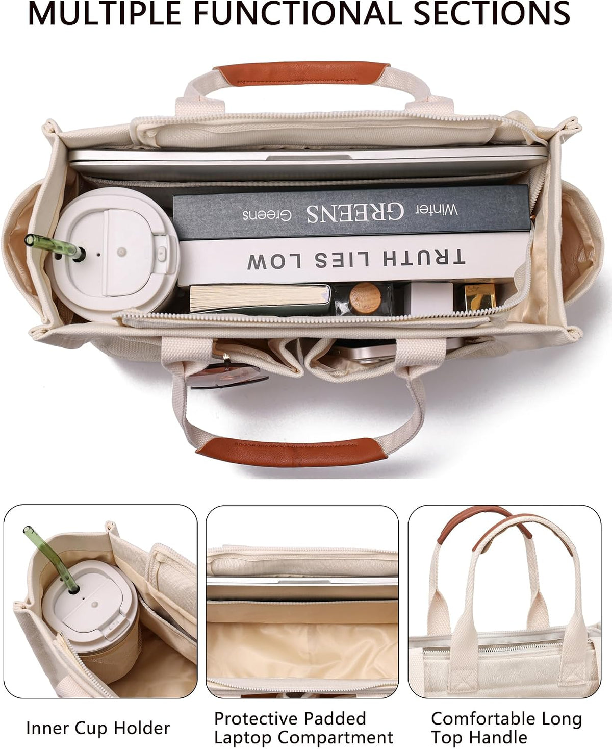 ZHMO Canvas Tote Bag for Women,Women's Bags Crossbody Bags Work Laptop Tote Bag Large Handbags Purse for Travel Nurse Teacher