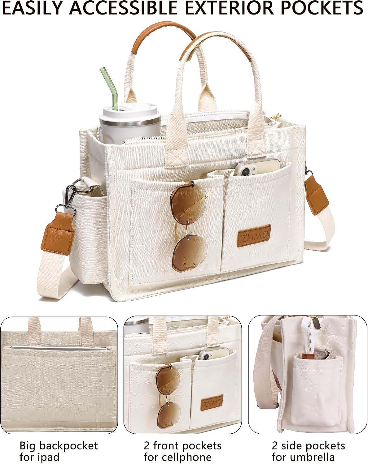 ZHMO Canvas Tote Bag for Women,Women's Bags Crossbody Bags Work Laptop Tote Bag Large Handbags Purse for Travel Nurse Teacher