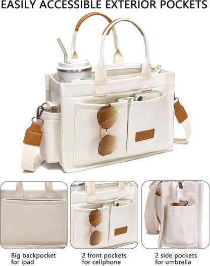ZHMO Canvas Tote Bag for Women,Women's Bags Crossbody Bags Work Laptop Tote Bag Large Handbags Purse for Travel Nurse Teacher