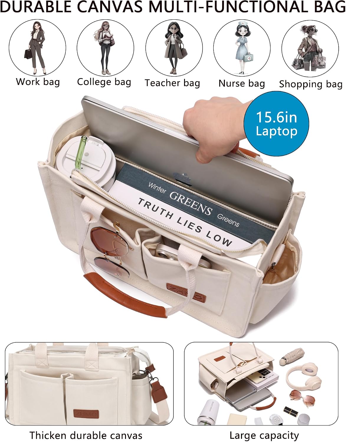 ZHMO Canvas Tote Bag for Women,Women's Bags Crossbody Bags Work Laptop Tote Bag Large Handbags Purse for Travel Nurse Teacher