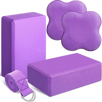 5 Pcs Yoga Blocks Knee Pads Strap Set Foam Pilates