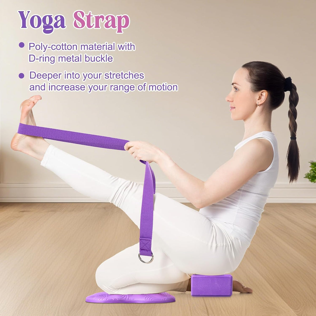 5 Pcs Yoga Blocks Knee Pads Strap Set Foam Pilates