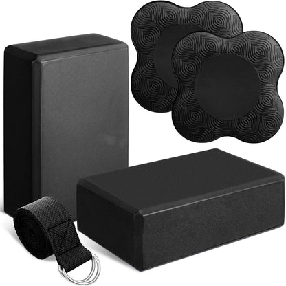 5 Pcs Yoga Blocks Knee Pads Strap Set Foam Pilates