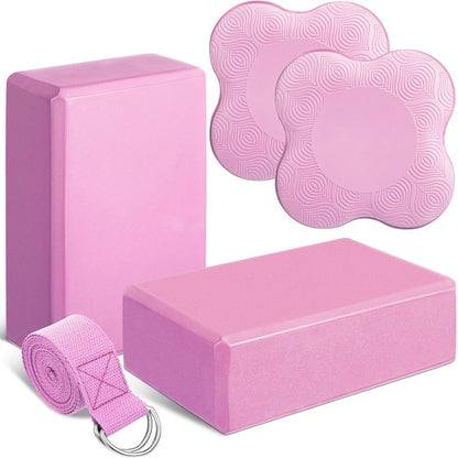 5 Pcs Yoga Blocks Knee Pads Strap Set Foam Pilates