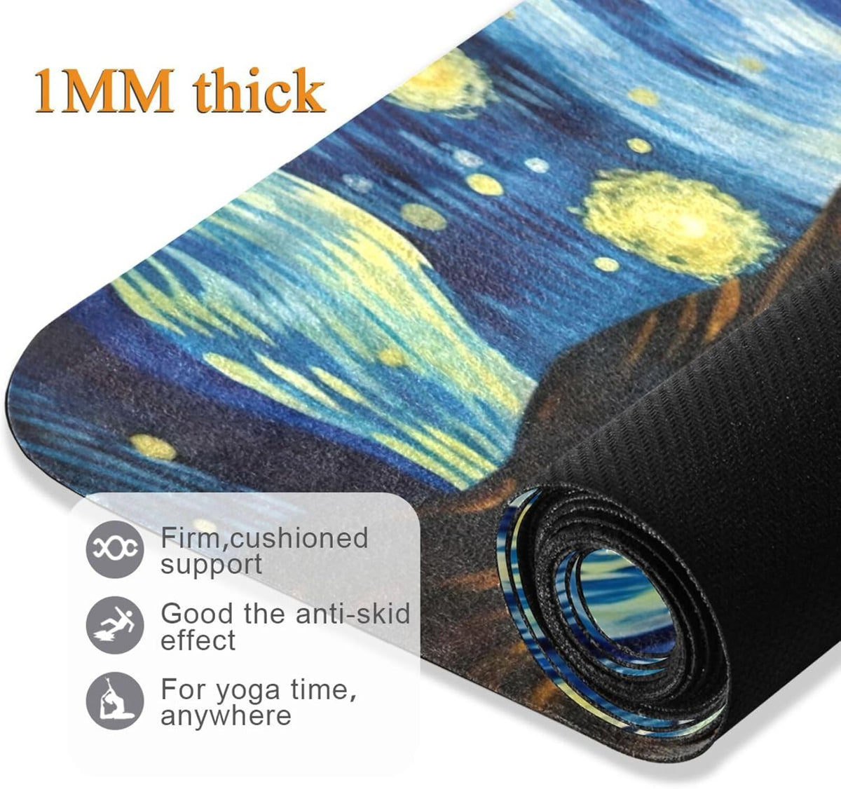 Starry Night Van Gogh Yoga Mat Non Slip Thick Pilates Fitness Mats Portable Exercise Mats for Home Workout Gym 71 * 26 inches