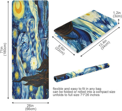 Starry Night Van Gogh Yoga Mat Non Slip Thick Pilates Fitness Mats Portable Exercise Mats for Home Workout Gym 71 * 26 inches