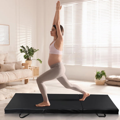 Tri-Foldable Gymnastics Tumbling Thick Mats with Carrying Handles for Home Exercise, Gym, Stretching, Core Workouts, Yoga, 6X2X2