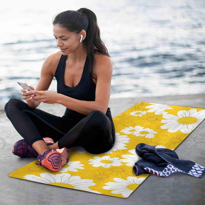 Yellow Daisy Yoga Mat Non-Slip Eco-Friendly Exercise Fitness Mat for Yoga Pilates and Floor Workouts for Women & Men, 71 x 26 in