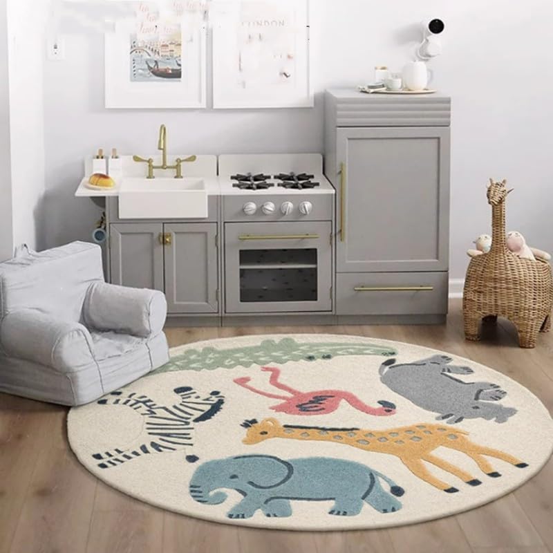 Cute Animals Round Rug,39.4“ Non Slip Soft Area Rugs for Living Room Bedroom