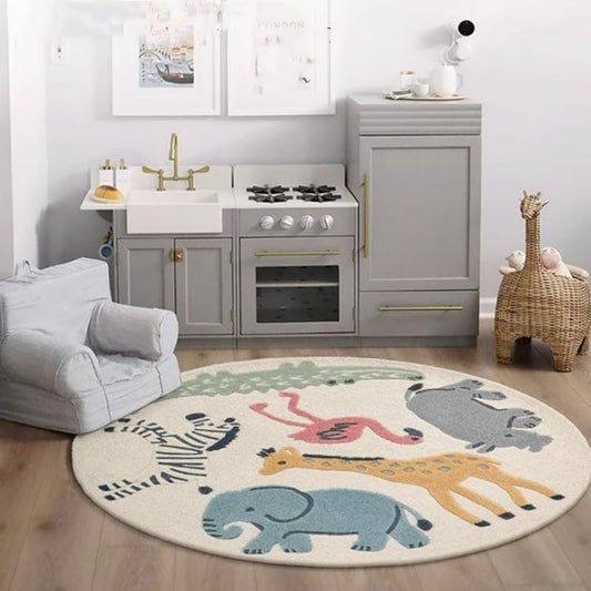 Cute Animals Round Rug,39.4“ Non Slip Soft Area Rugs for Living Room Bedroom