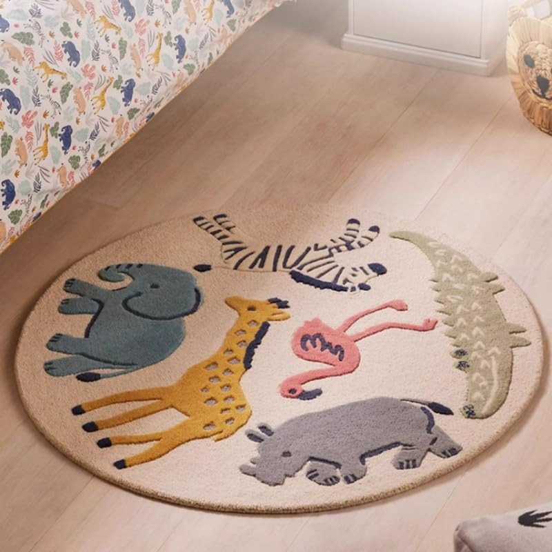 Cute Animals Round Rug,39.4“ Non Slip Soft Area Rugs for Living Room Bedroom