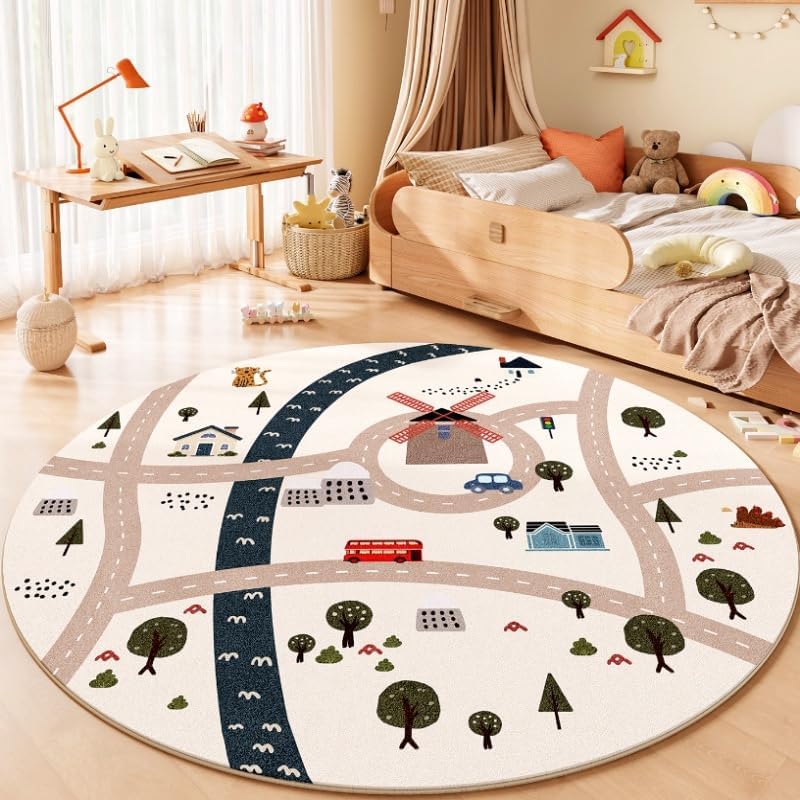Cute Animals Round Rug,39.4“ Non Slip Soft Area Rugs for Living Room Bedroom