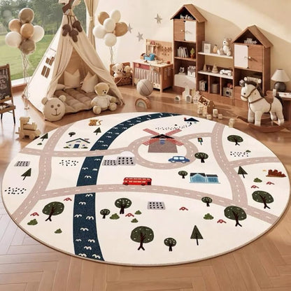 Cute Animals Round Rug,39.4“ Non Slip Soft Area Rugs for Living Room Bedroom