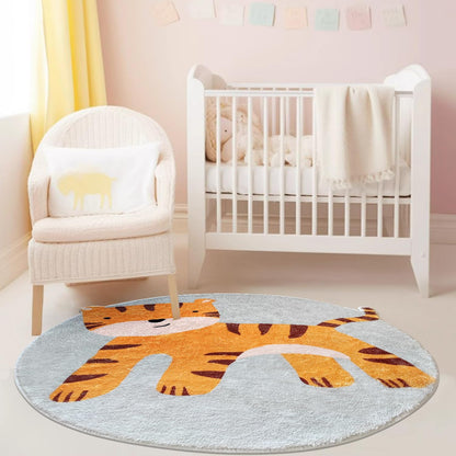 Cute Animals Round Rug,39.4“ Non Slip Soft Area Rugs for Living Room Bedroom