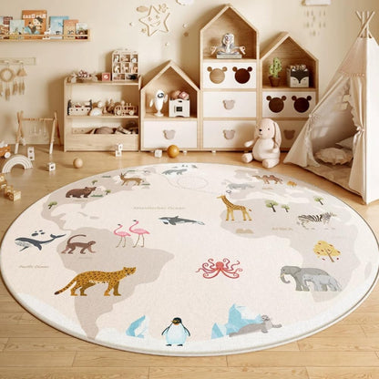 Cute Animals Round Rug,39.4“ Non Slip Soft Area Rugs for Living Room Bedroom