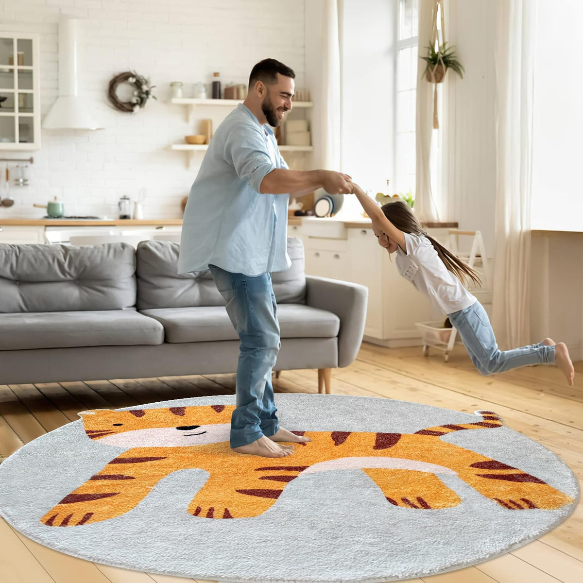 Cute Animals Round Rug,39.4“ Non Slip Soft Area Rugs for Living Room Bedroom