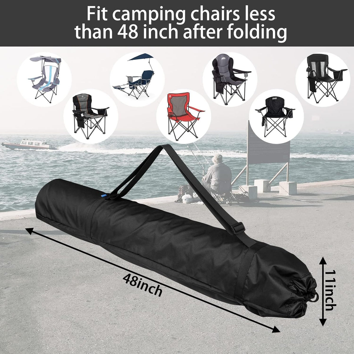 Foldable Camp Chair Replacement Bag Carrying Bag Large Mouth Bag with Shoulder Strap for Outdoor Camping, Heavy Duty Large Storage Folding Chair Bag 48 inches (Chair is not Included)