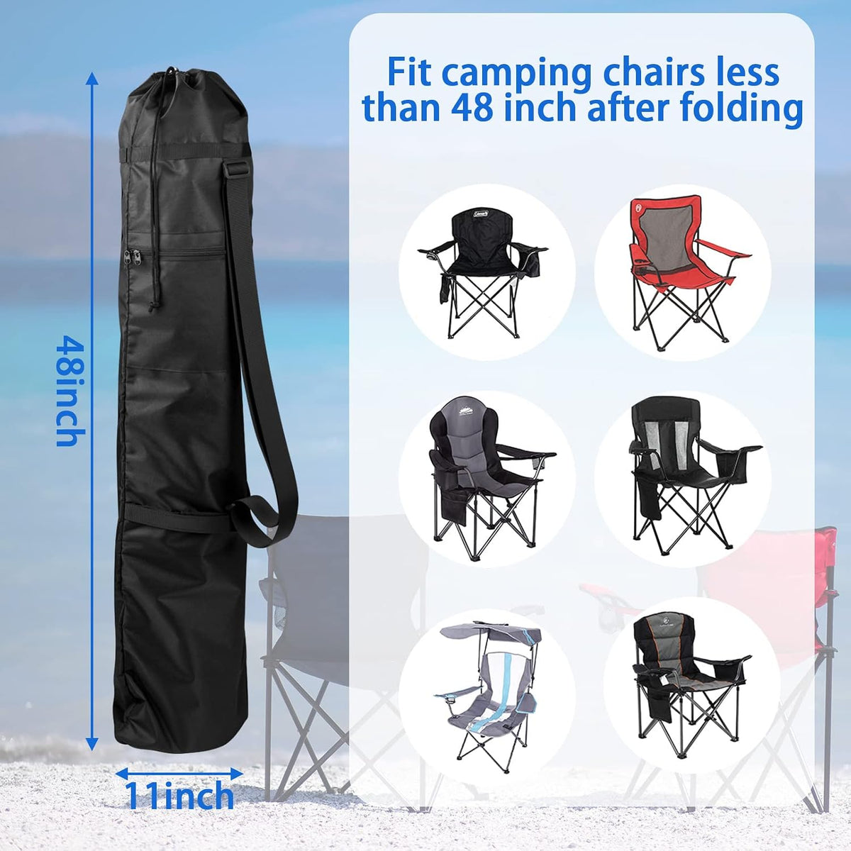 Foldable Camp Chair Replacement Bag Carrying Bag Large Mouth Bag with Shoulder Strap for Outdoor Camping, Heavy Duty Large Storage Folding Chair Bag 48 inches (Chair is not Included)