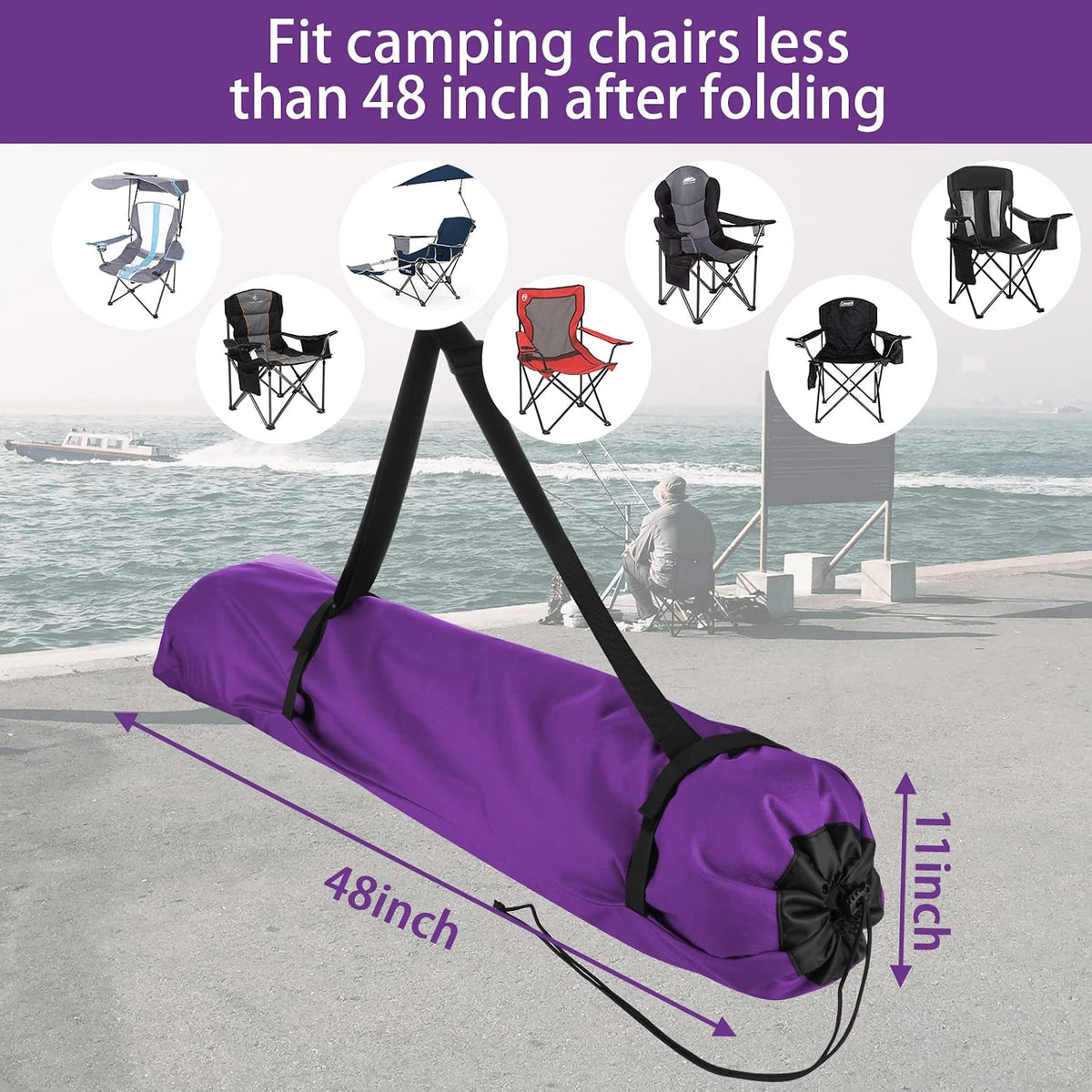 Foldable Camp Chair Replacement Bag Carrying Bag Large Mouth Bag with Shoulder Strap for Outdoor Camping, Heavy Duty Large Storage Folding Chair Bag 48 inches (Chair is not Included)