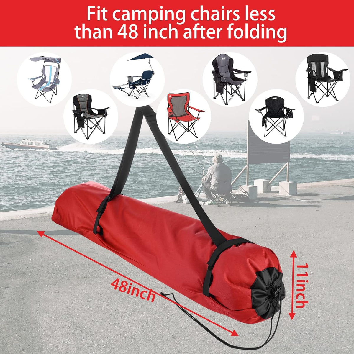 Foldable Camp Chair Replacement Bag Carrying Bag Large Mouth Bag with Shoulder Strap for Outdoor Camping, Heavy Duty Large Storage Folding Chair Bag 48 inches (Chair is not Included)
