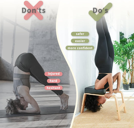 Yoga Headstand Bench- Stand Yoga Chair for Family, Gym - Wood and PU Pads - Relieve Fatigue and Build Up Body (Black), 24.50*15*15.40inch