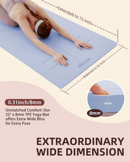 Yoga Mat, 72"x 32"x1/3" Extra Wide Non-Slip Exercise Fitness Yoga Mats,Eco-Friendly TPE Exercise Mats for Women Men Home Workout with Strap Bag