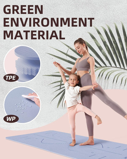 Yoga Mat, 72"x 32"x1/3" Extra Wide Non-Slip Exercise Fitness Yoga Mats,Eco-Friendly TPE Exercise Mats for Women Men Home Workout with Strap Bag