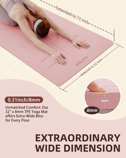 Yoga Mat, 72"x 32"x1/3" Extra Wide Non-Slip Exercise Fitness Yoga Mats,Eco-Friendly TPE Exercise Mats for Women Men Home Workout with Strap Bag