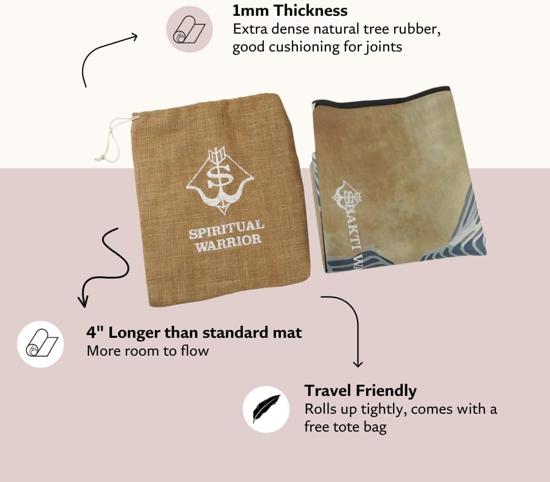 Foldable Travel Yoga Mat, 72 x 24 Inch, 1mm Thick | Premium printed natural rubber travel mat with foldable 1mm design and non-slip surface for hot yoga, Pilates and workouts.