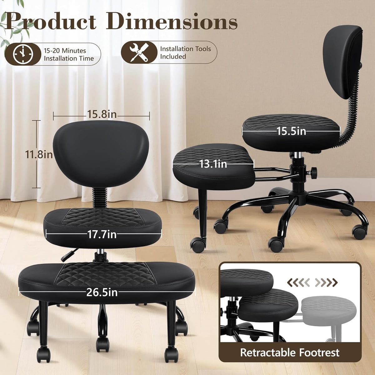 Cross Legged Office Chair, ADHD Chair with Wider Footrest and Wheels