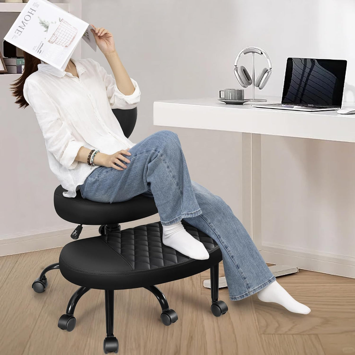 Cross Legged Office Chair, ADHD Chair with Wider Footrest and Wheels