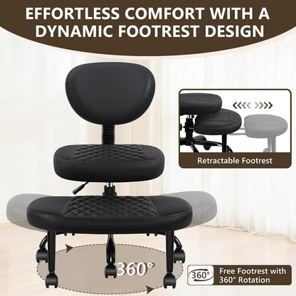 Cross Legged Office Chair, ADHD Chair with Wider Footrest and Wheels
