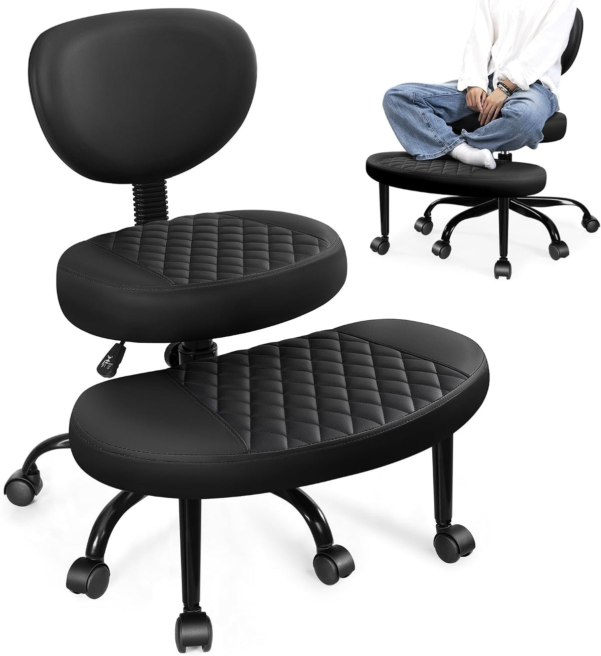 Cross Legged Office Chair, ADHD Chair with Wider Footrest and Wheels