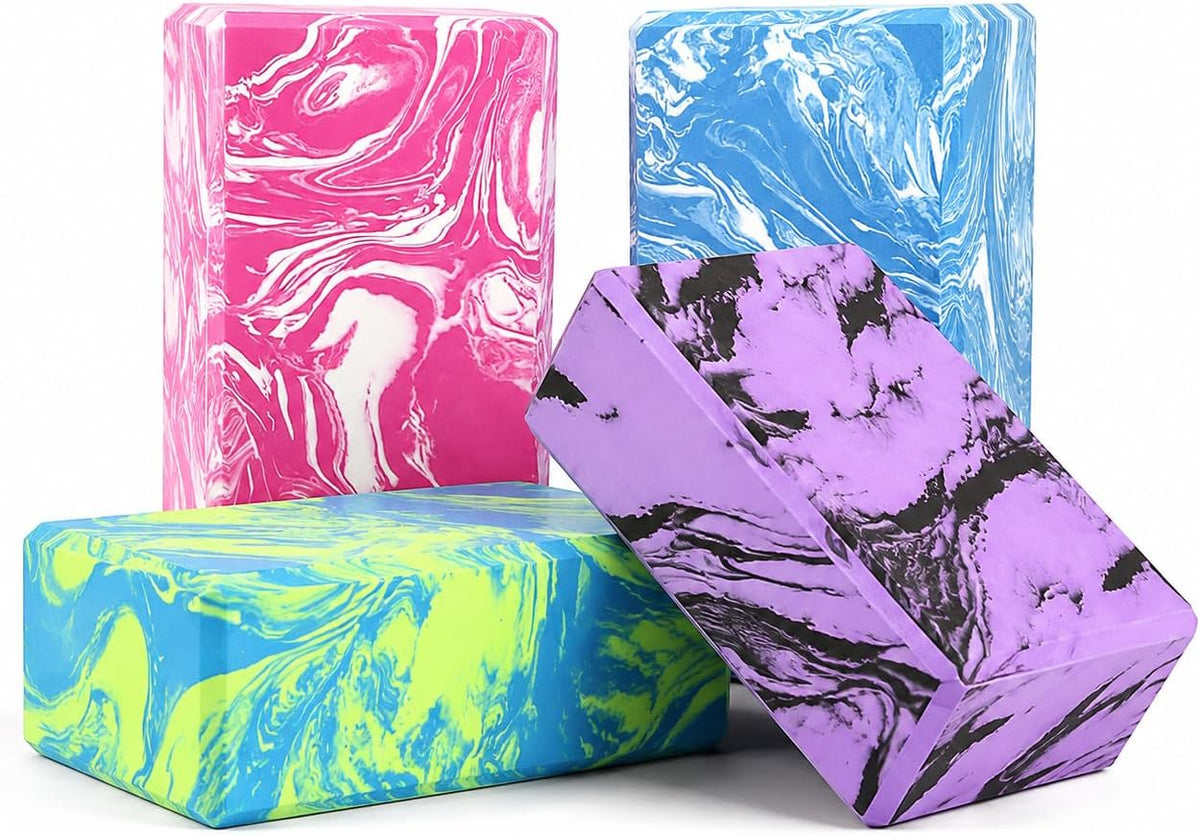 4 Pcs Yoga Blocks High Density EVA Yoga Brick Foam Blocks to Improve Strength, Flexibility and Balance, Non-Slip Surface for Yoga Pilates Meditation