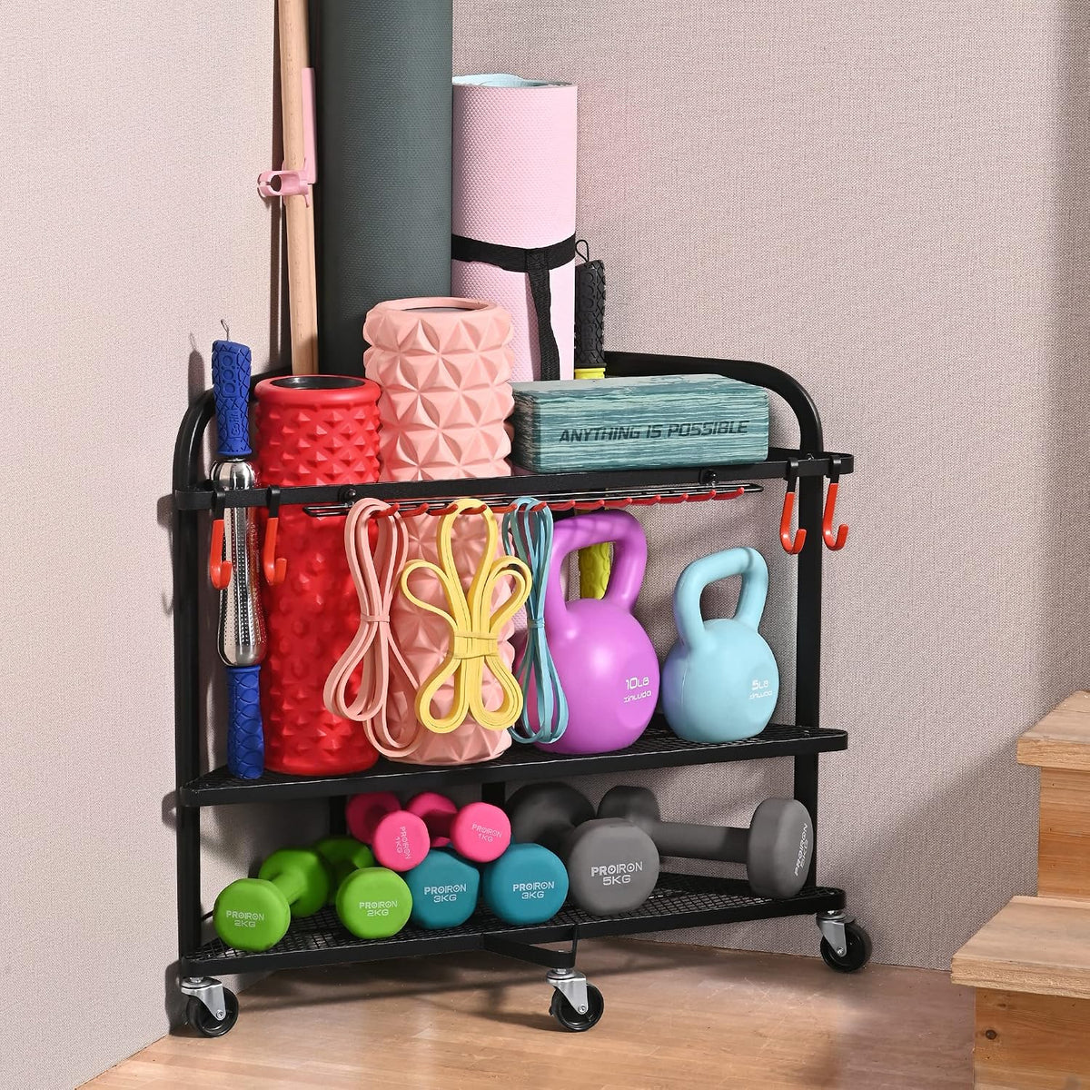 Home Gym Storage Rack for Dumbbells, Kettlebells and Yoga Mats
