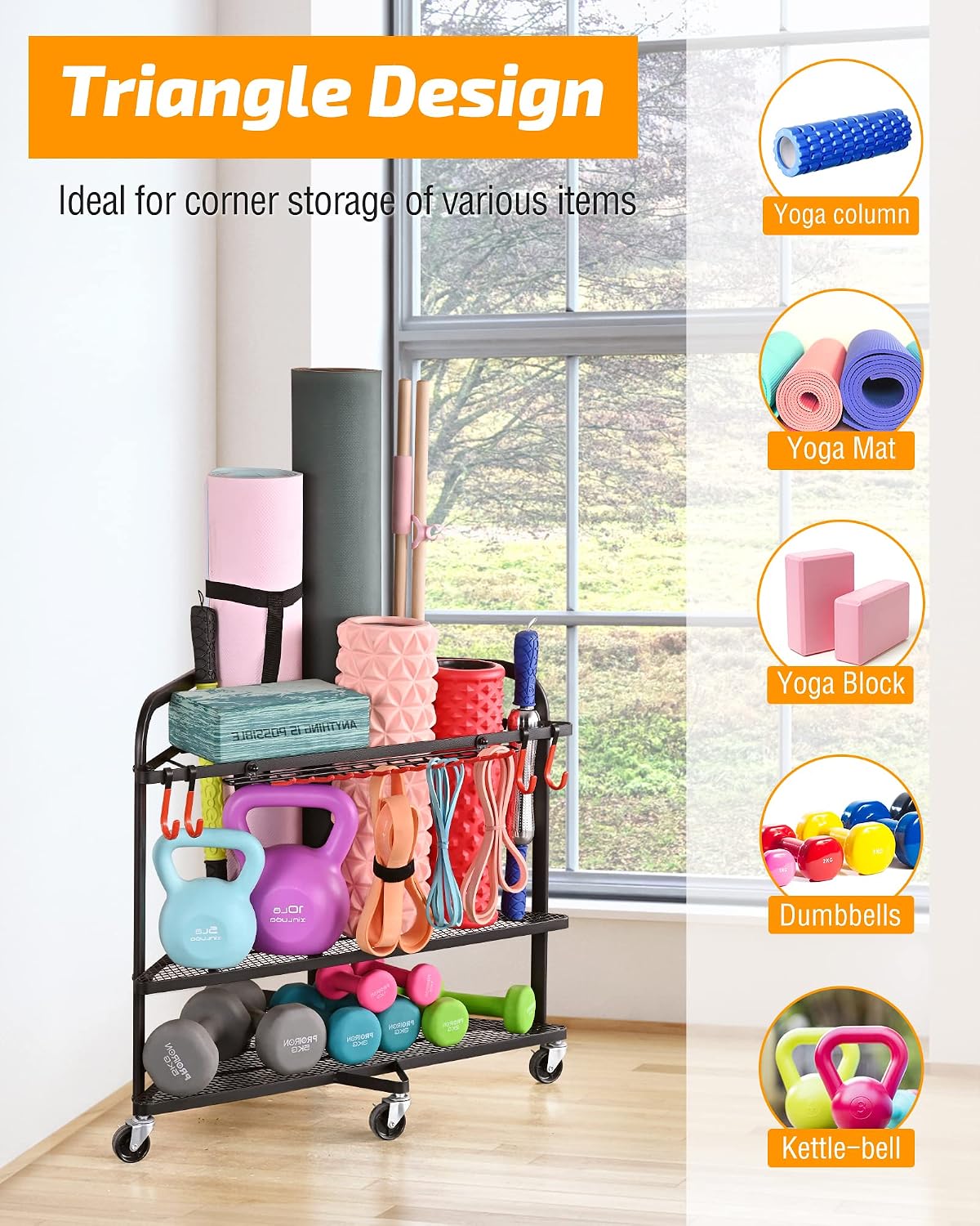 Home Gym Storage Rack for Dumbbells, Kettlebells and Yoga Mats