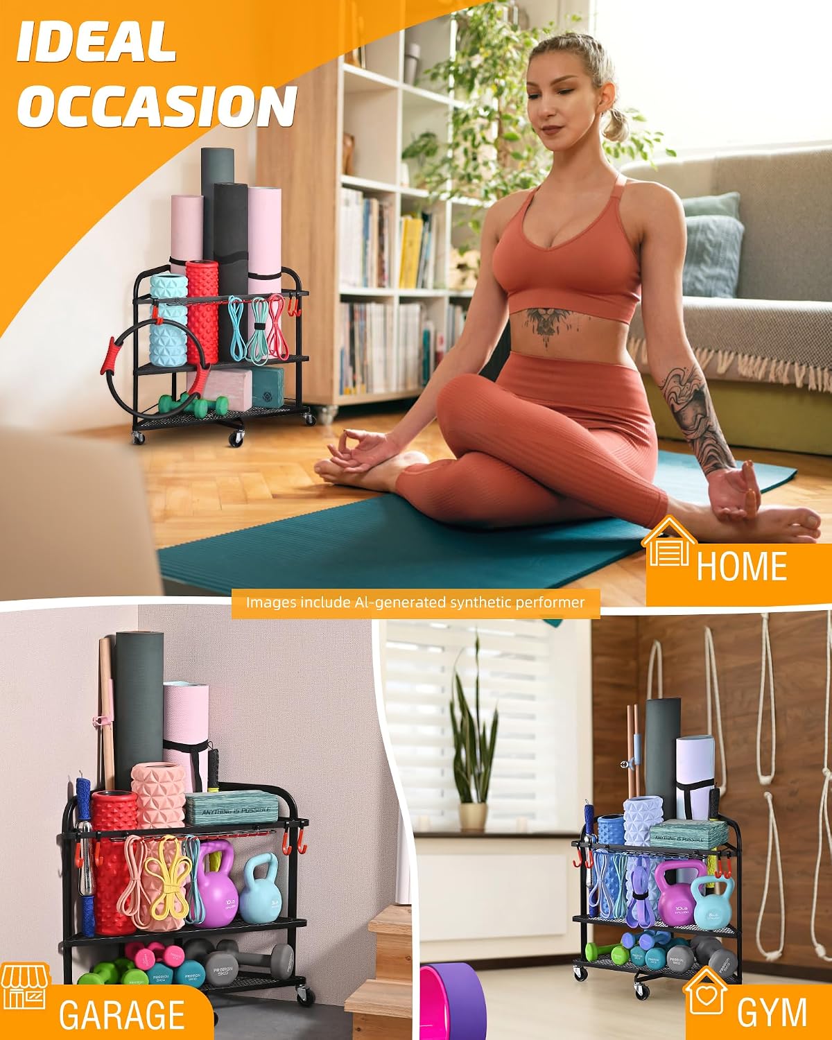 Home Gym Storage Rack for Dumbbells, Kettlebells and Yoga Mats