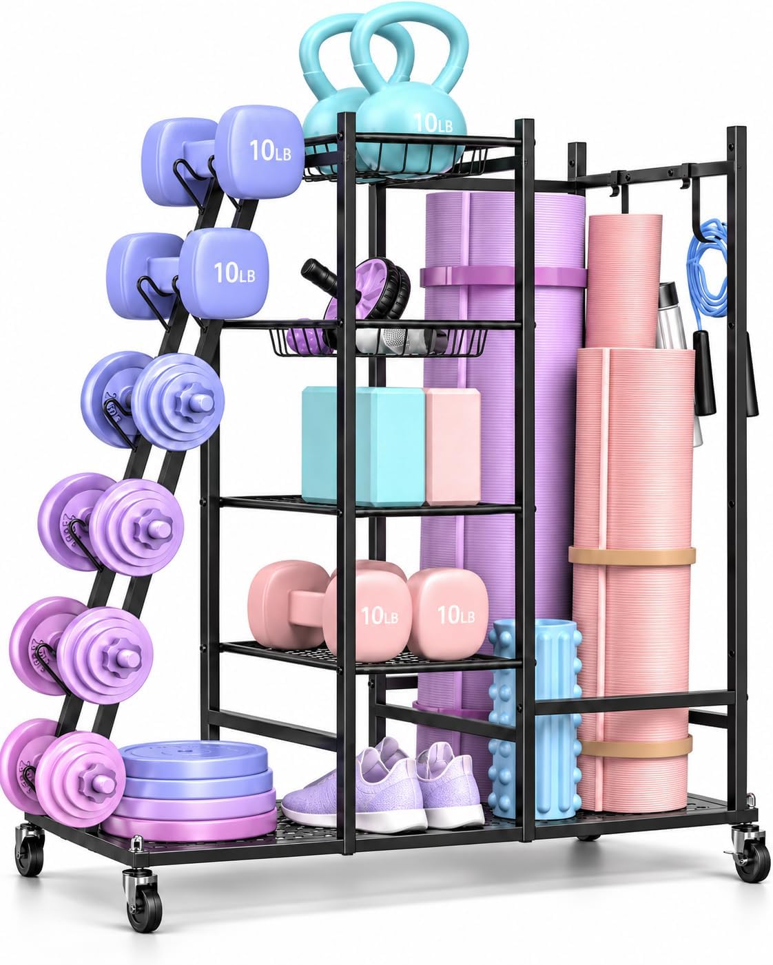 Home Gym Storage Rack for Dumbbells, Kettlebells and Yoga Mats