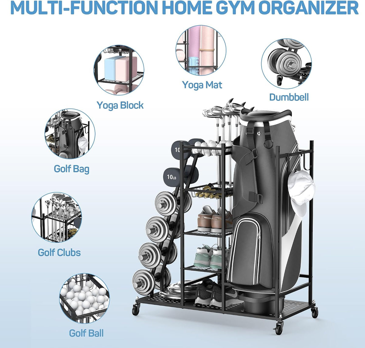 Home Gym Storage Rack for Dumbbells, Kettlebells and Yoga Mats