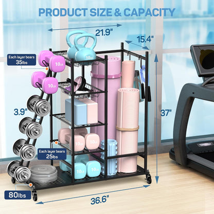 Home Gym Storage Rack for Dumbbells, Kettlebells and Yoga Mats