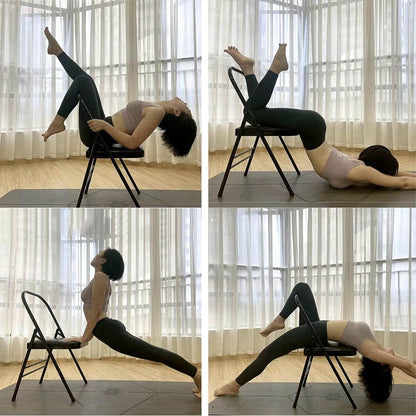 Yoga Auxiliary Chair,Foldable Backless,Yoga Chair Iyengar,Solid Anti Slip,Backless Yoga Chair Prop,Home Exercises Reinforced Design,Black+Khaki