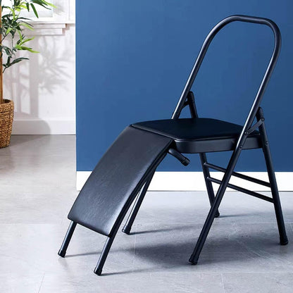 Yoga Auxiliary Chair,Foldable Backless,Yoga Chair Iyengar,Solid Anti Slip,Backless Yoga Chair Prop,Home Exercises Reinforced Design,Black+Khaki
