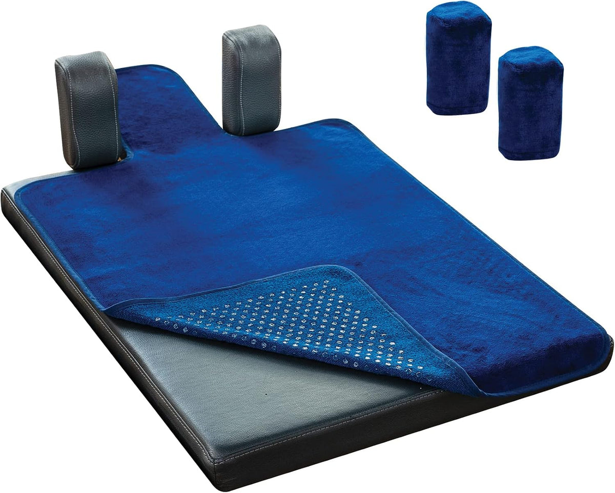 Pilates Reformer Non-Slip Mat Towel (Included 2 Pcs Shoulder Block Covers) (NAVY BLUE)