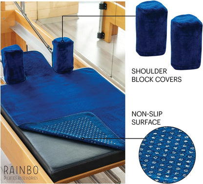 Pilates Reformer Non-Slip Mat Towel (Included 2 Pcs Shoulder Block Covers) (NAVY BLUE)