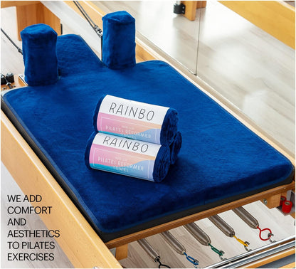 Pilates Reformer Non-Slip Mat Towel (Included 2 Pcs Shoulder Block Covers) (NAVY BLUE)
